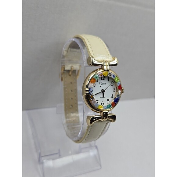 Venice Murano Millefiori Glass Border Womens Quartz Watch Leather New Battery - Picture 3 of 12